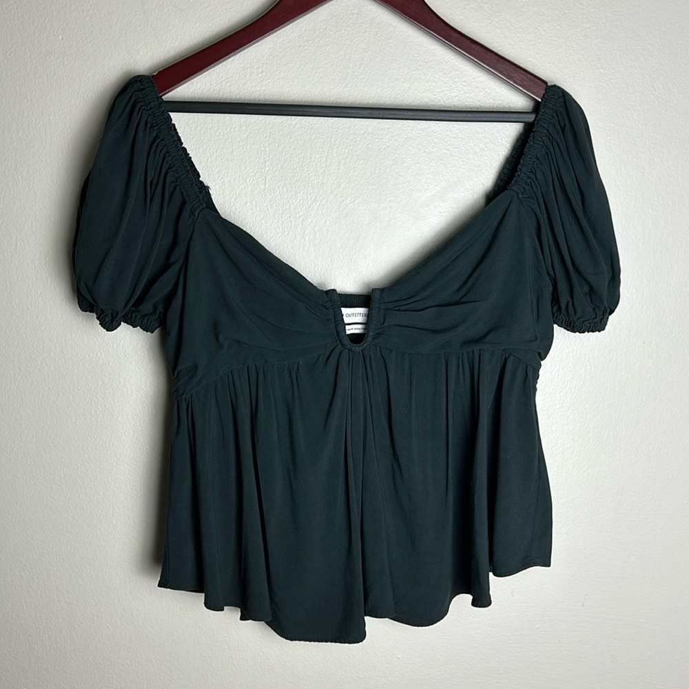 Urban Outfitters Blouse Short Puff Sleeves Sweetheart Smocked Back Peplum